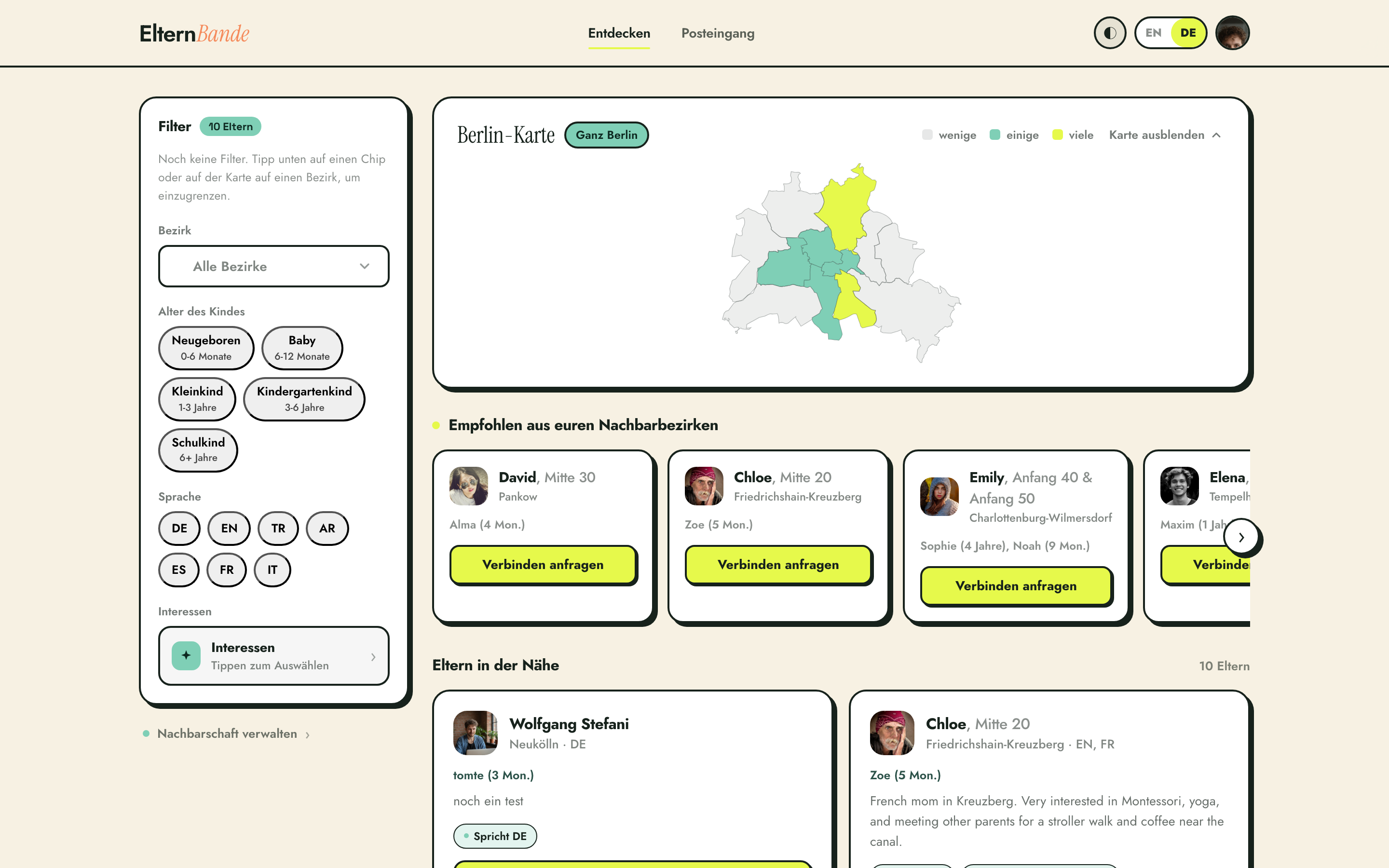 ElternBande on desktop: find parents in Berlin